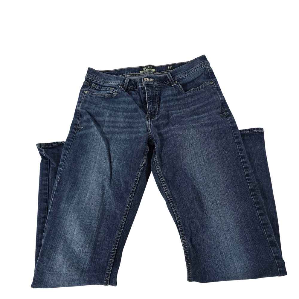 Reclaim Mens Regular Bootleg Jeans Dark Wash Stretch Denim 34L Blue 13648